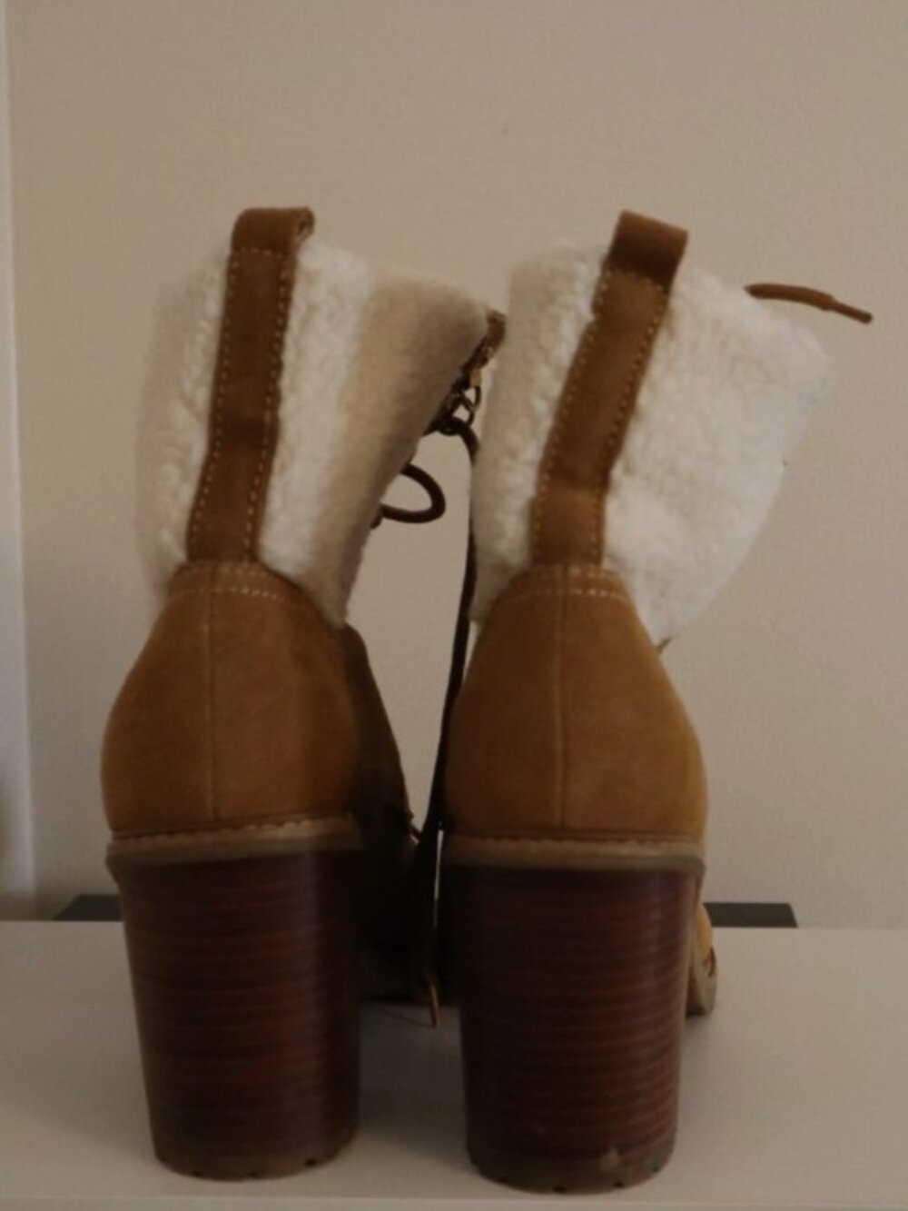 NINE WEST Boots 8 M Phaedra Lace-Up Suede Block High Heel Combat Natural Brown - Picture 10 of 12